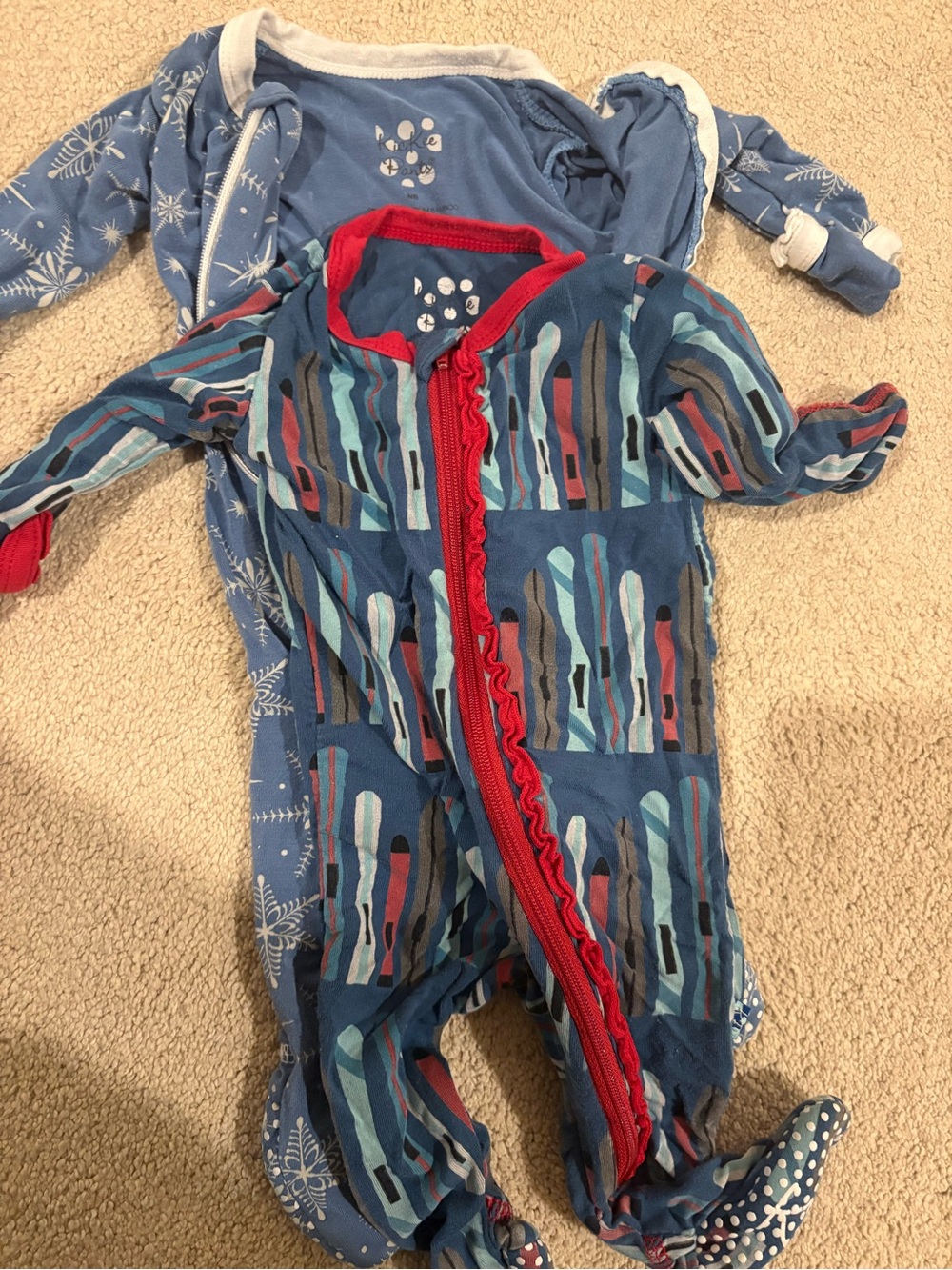 Kickee Pants Blue Red Multi-Color Zip Footed Pajamas